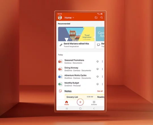 L'app Office Mobile visualizzata sullo schermo di un telefono