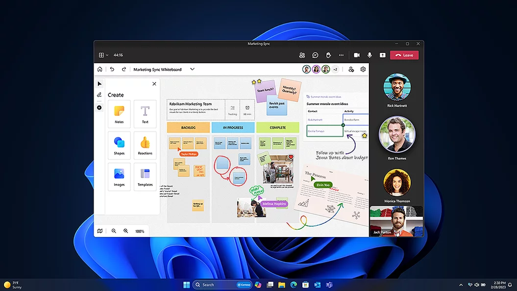 Capture d’écran d’une collaboration sur Microsoft Whiteboard dans Windows 11