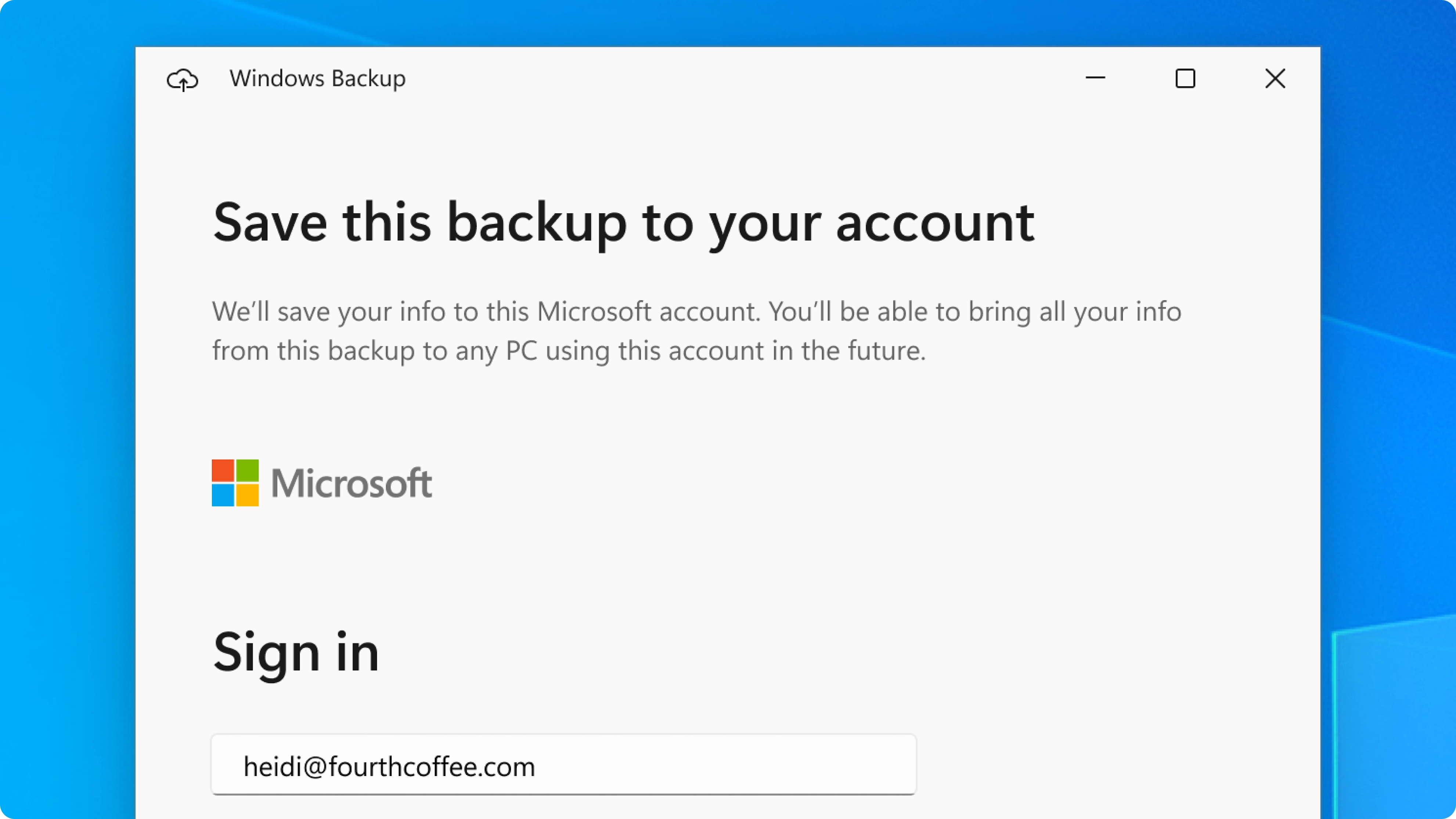 Salve este backup na tela da sua conta 