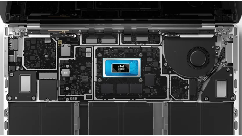 Render vnitřních součástí Surface Laptop 6 v odstínech šedi