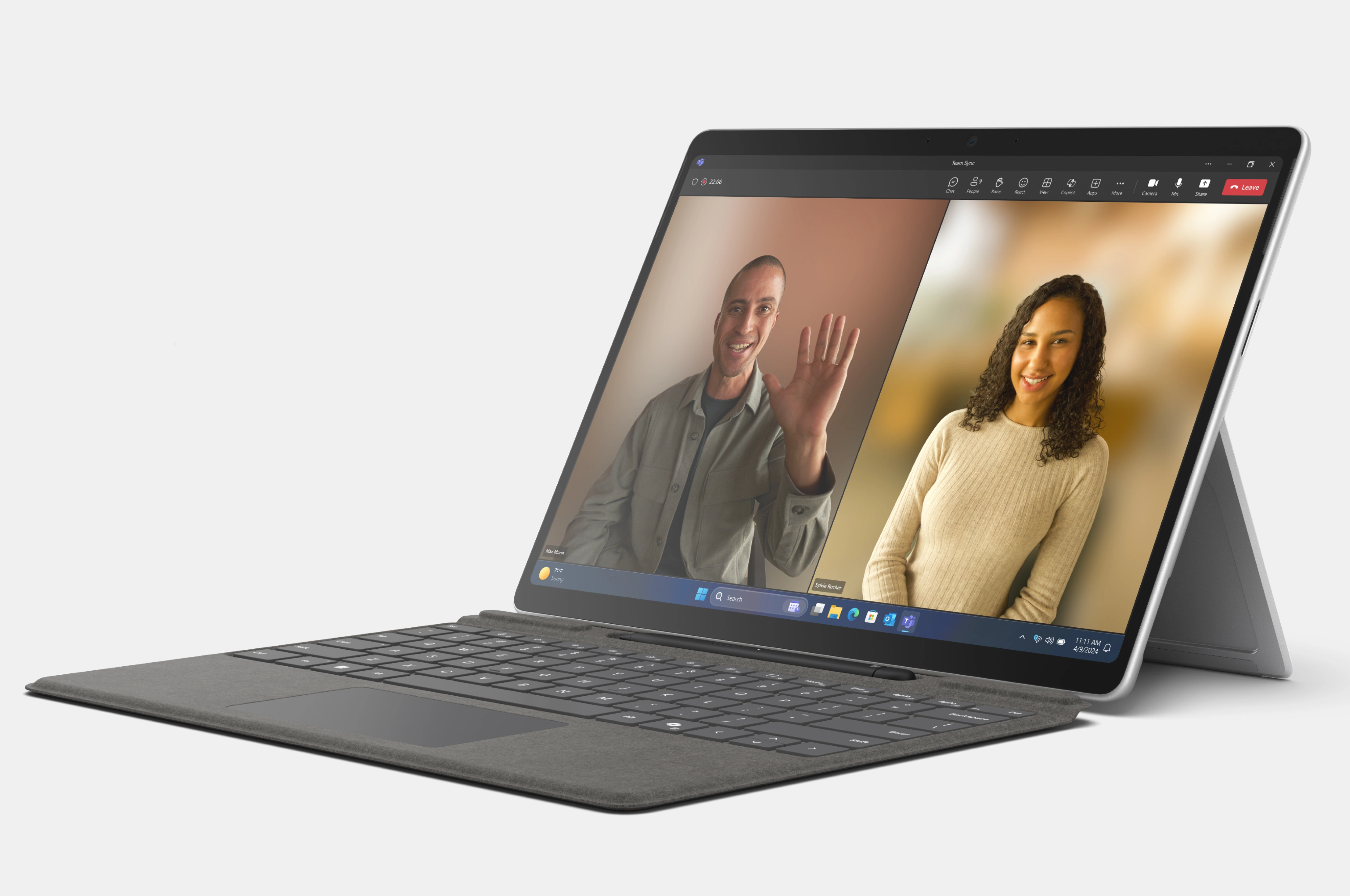 Illustrasjon av Surface Pro 10 åpnet i bærbar PC-modus