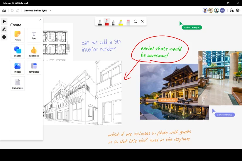 Whiteboard is used to mark up a document on a Surface Pro 9