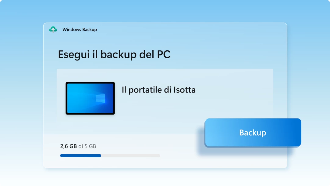 Schermata di Windows Backup con lo stato del backup