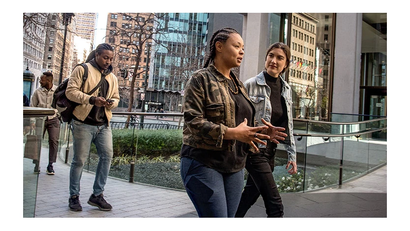 Group of people walking outside