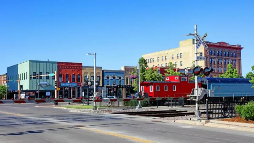 Old style city with a train in view