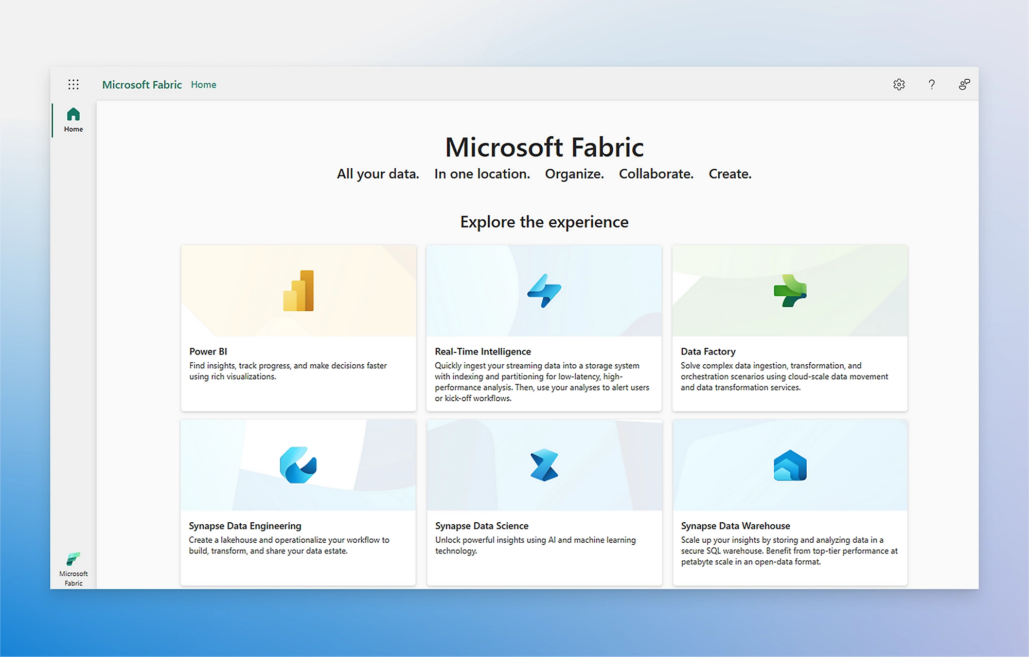 Página de aterrizaje de Microsoft Fabric
