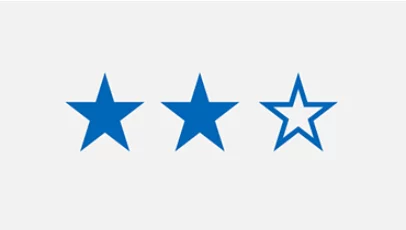 Blue icon of three stars, two filled in and one outlined.