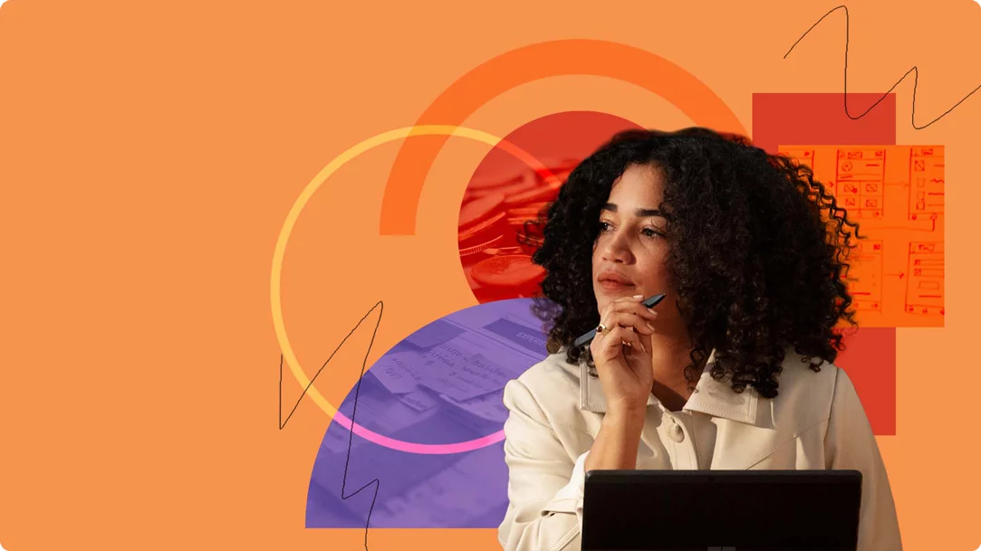 Woman sitting in front of her laptop in deep thought