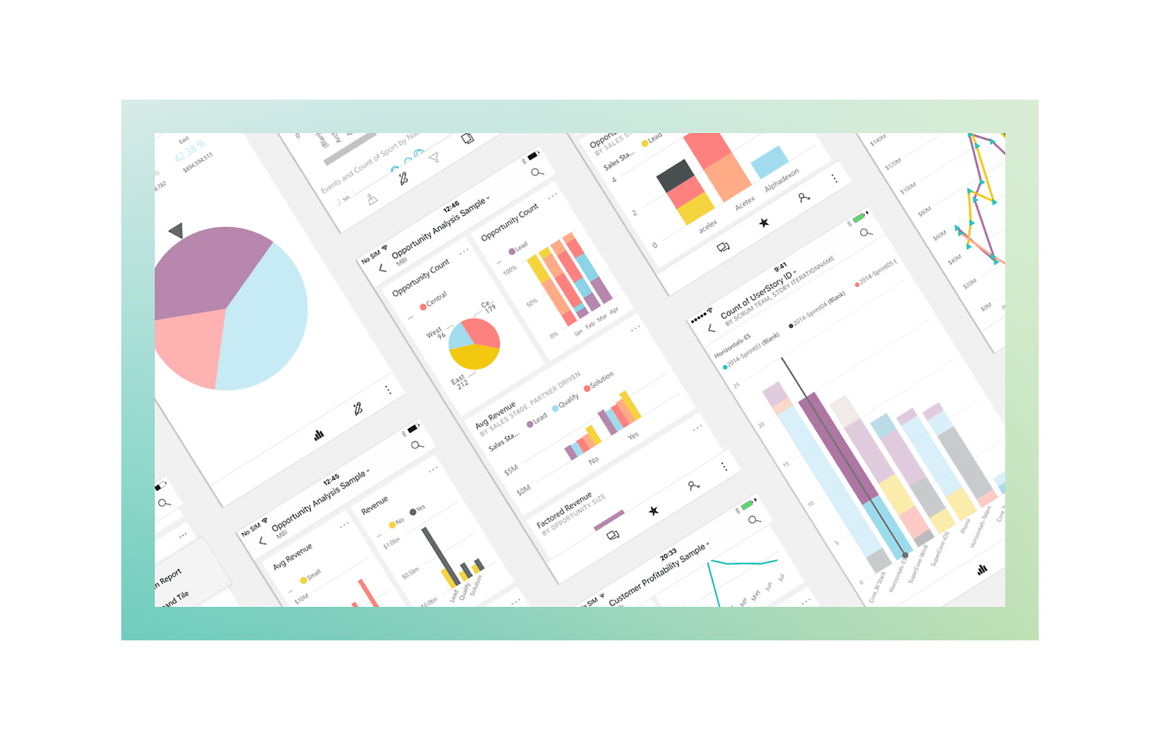 Panel móvil de PowerBI y capturas de pantalla de la aplicación móvil