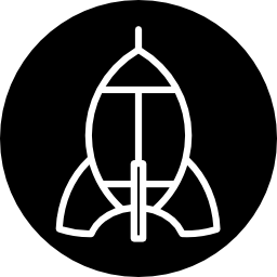 Rocket ship outline on black circle background icon