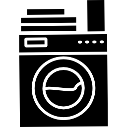 Laundry machine variant with clothes and soap on top icon