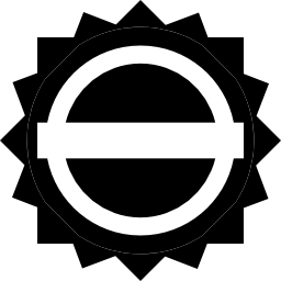 Black circular label with a white banner icon