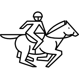 laufpferd mit rennfahrer- und sattelumriss icon