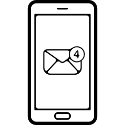 Emails symbol on mobile phone screen with 4 new messages icon