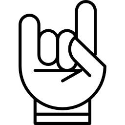 Hand with white outline forming a rock on symbol icon