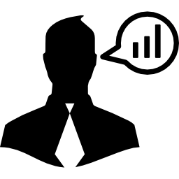 Businessman talking about data analysis icon