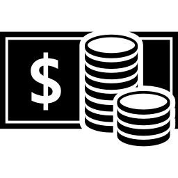 Coins stacks and banknotes icon