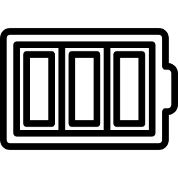 Battery thin outline symbol in a circle icon