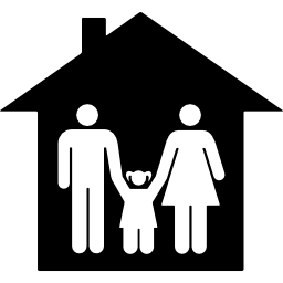 famiglia di tre persone nella loro casa icona