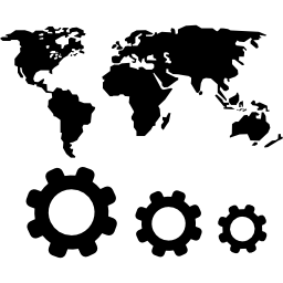 wereldkaart en tandwielen symbolen icoon