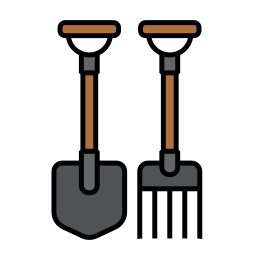 Shovel and rake icon