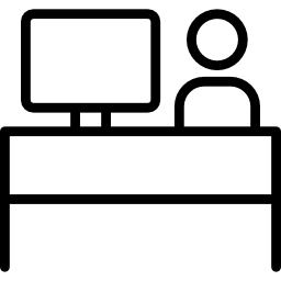 homme avec bureau et moniteur Icône