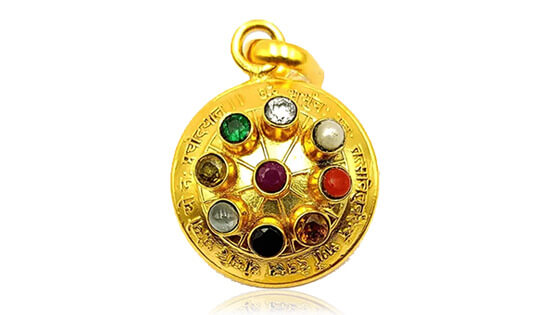 Navratan Pendant with Nine Gemstones in Panch Dhatu 