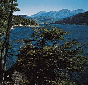 Lake Puelo, in the Andean foothills of Chubut province, Argentina.