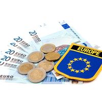 Euro dollars. Monetary unit and currency of the European Union.  (European money; monetary unit)