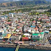 Aerial of Roseau, capital city of Dominica.