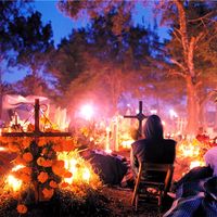 Mexican Day of the Dead celebration at sunrise.