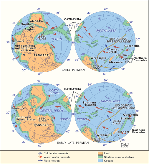 Early and Late Permian landmass distribution