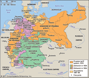 Growth of the German Zollverein, 1834–88