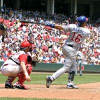 Aramis Ramirez no.16 of the Chicago Cubs watches the ball leave the ballpark against the Cincinnati Reds. Major League Baseball (MLB).