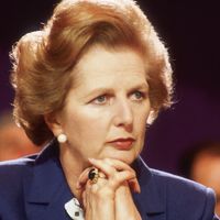 Margaret Thatcher at the Tory Party Conference in Blackpool, Oct. 14, 1981. British Conservative politician and first woman to hold the office of Prime Minister of Great Britain (1979-90).