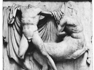 Lapith fighting a Centaur; detail of a metope from the Parthenon at Athens; one of the Elgin Marbles in the British Museum