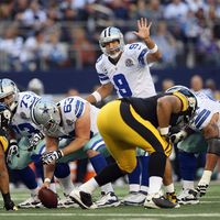 ARLINGTON, TX - DECEMBER 16: Tony Romo #9 of the Dallas Cowboys at Cowboys Stadium on December 16, 2012 in Arlington, Texas. Playing against the Pittsburgh Steelers