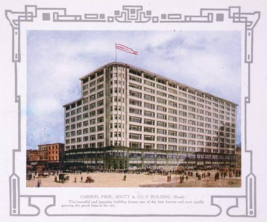 Print of the Carson Pirie Scott & Co. department store, Chicago, c. 1907.