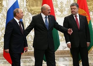 Vladimir Putin, Alexander Lukashenko, and Petro Poroshenko