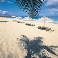 Beach chairs and umbrellas, Anguilla.