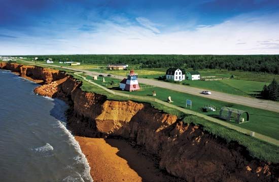 Scenic drive along the coast of New Brunswick, Can.