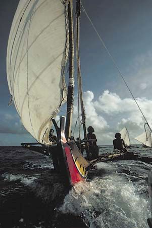 Satawal, Micronesia: outrigger canoe