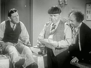 Watch Larry Fine, Moe Howard, and Shemp Howard as the Three Stooges from the film “Sing a Song of Six Pants,” 1947