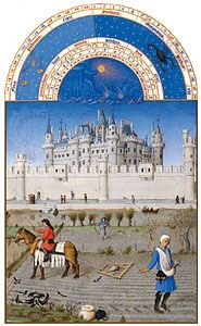 The illustration for October from Les Très Riches Heures du duc de Berry, manuscript illuminated by the Limburg Brothers, c. 1416; in the Musée Condé, Chantilly, Fr.