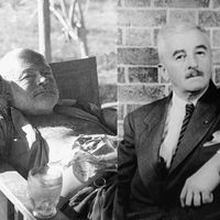 Combo image of Ernest Hemingway and William Faulkner to be used in high engagement content only