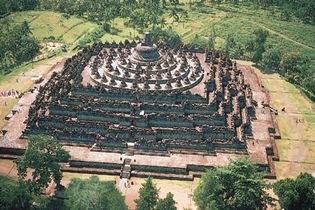 The stupa complex at Borobudur in Java, Indonesia.