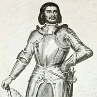 Gilles de Rais (1404-1440). Breton baron, marshal of France. Fought in guards of Joan of Arc. Accused of being serial killer of children.