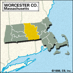 Locator map of Worcester County, Massachusetts.