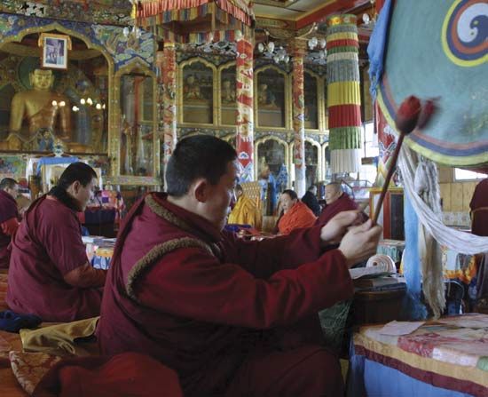 monks praying at the Ivolginsky Datsan temple