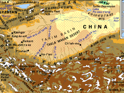 The Kunlun and Pamir mountain ranges.